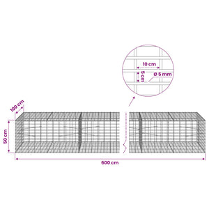 Γκαμπιόν με σύρμα 5 mm και πλέγμα 5x10 cm 600x100x50 εκ. - Pakobazaar