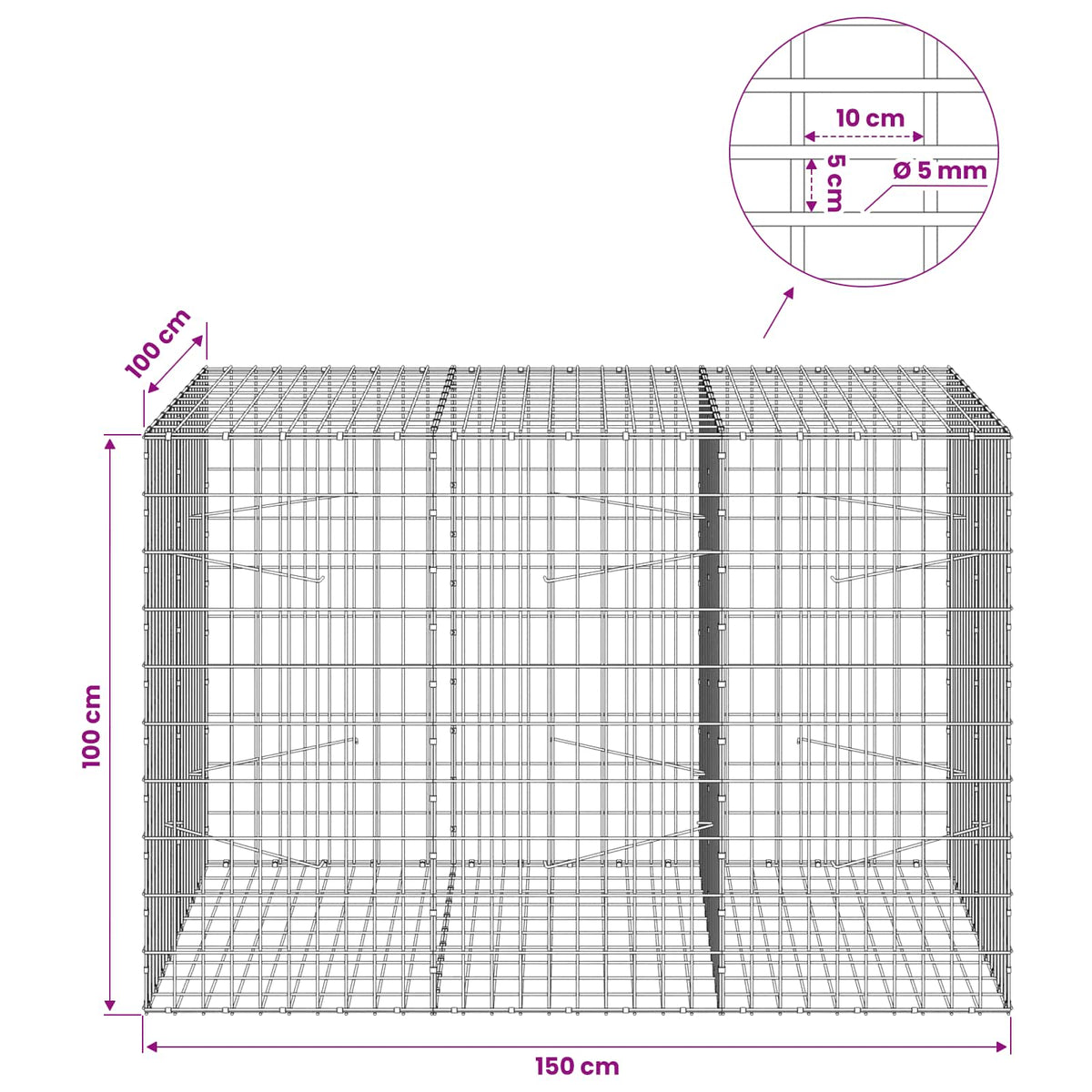 Γκαμπιόν με σύρμα 5 mm και πλέγμα 5x10 cm 150x100x100 εκ.
