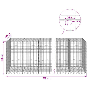 Γκαμπιόν με σύρμα 5 mm και πλέγμα 5x10 cm 750x100x100 εκ. - Pakobazaar
