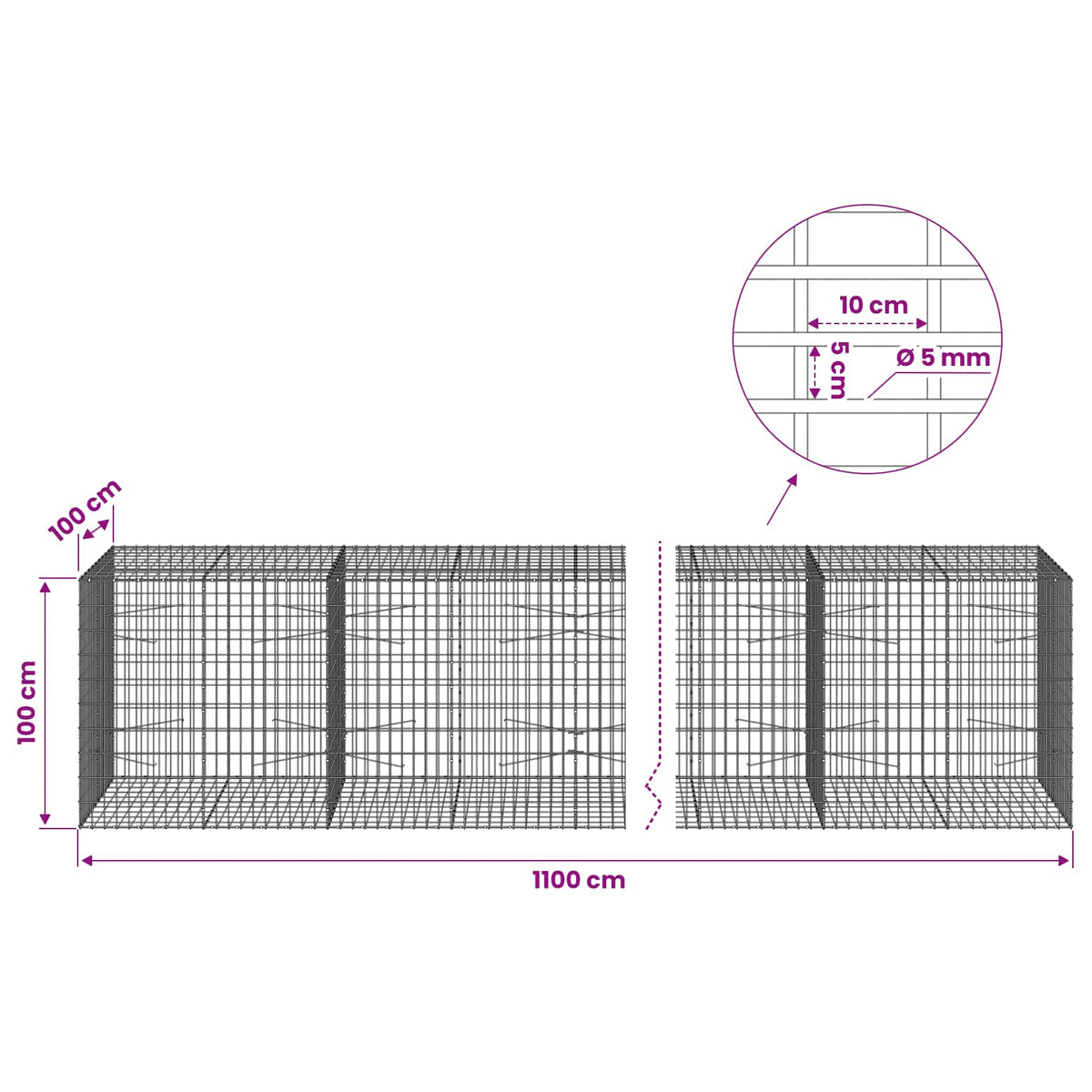 Γκαμπιόν με σύρμα 5 mm και πλέγμα 5x10 cm 1100x100x100 εκ