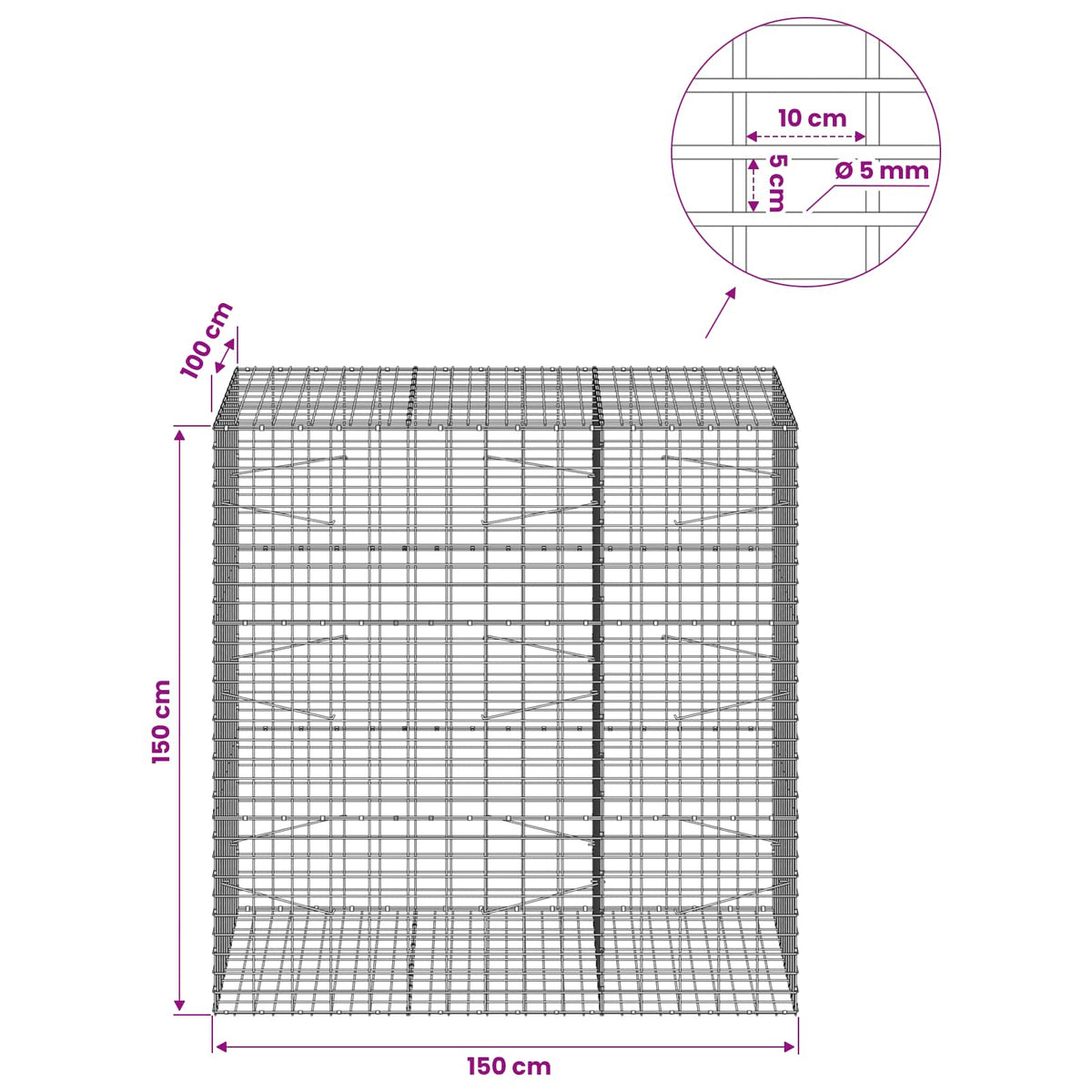 Γκαμπιόν με σύρμα 5 mm και πλέγμα 5x10 cm 150x100x150 εκ. - Pakobazaar