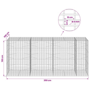 Γκαμπιόν με σύρμα 5 mm και πλέγμα 5x10 cm 350x100x150 εκ.