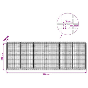 Γκαμπιόν με σύρμα 5 mm και πλέγμα 5x10 cm 600x100x200 εκ - Pakobazaar