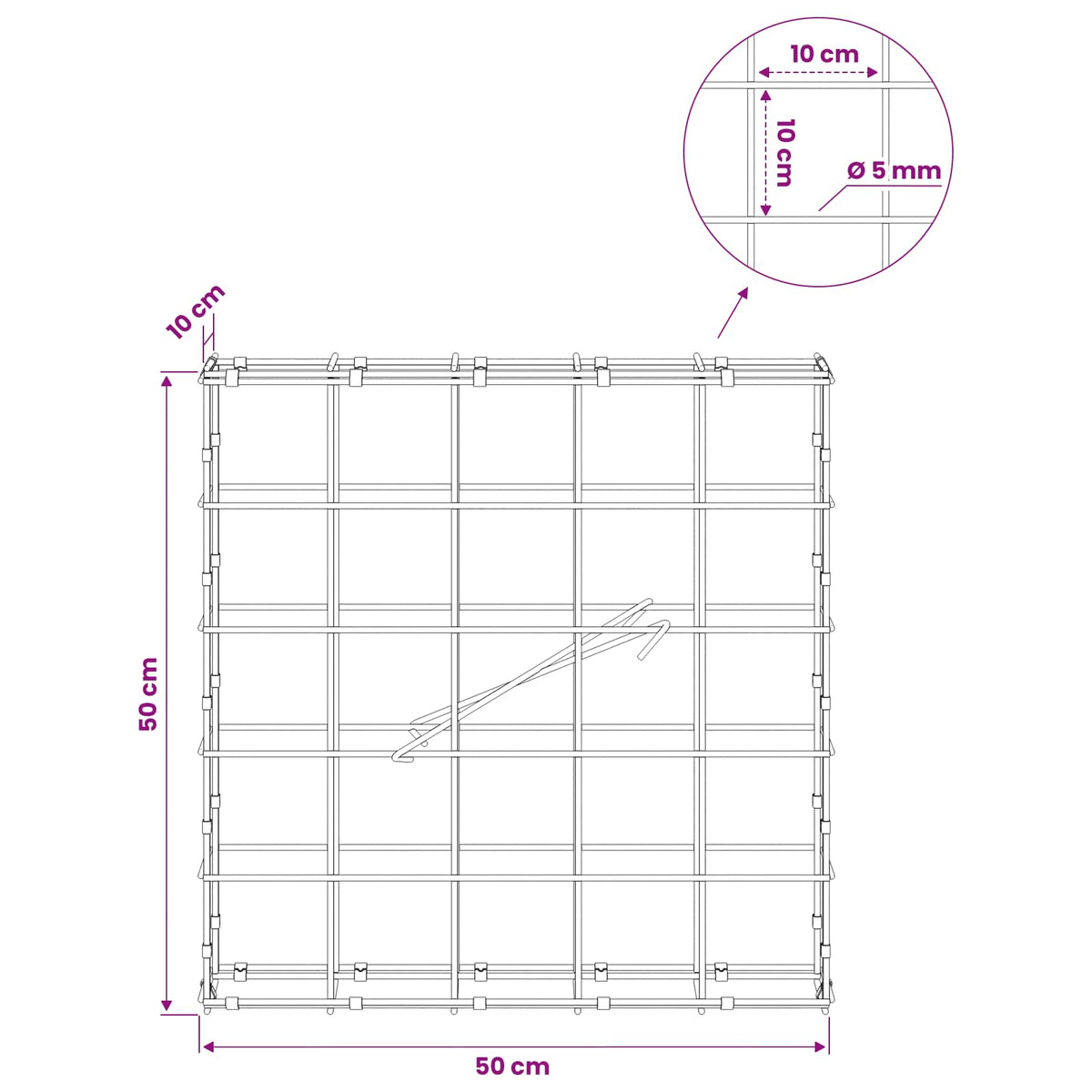 Γκαμπιόν με σύρμα 5 mm και πλέγμα 10x10 cm 50x10x50 εκ - Pakobazaar
