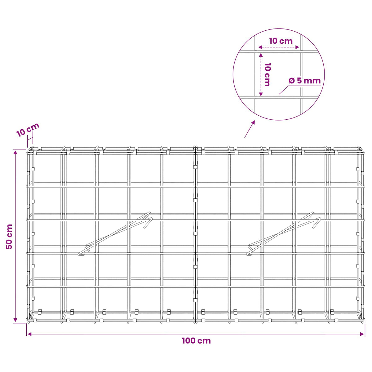 Γκαμπιόν με σύρμα 5 mm και πλέγμα 10x10 cm 100x10x50 εκ - Pakobazaar