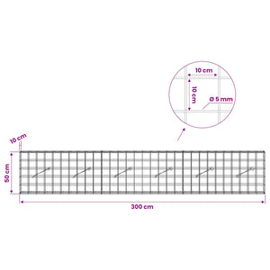 Γκαμπιόν με σύρμα 5 mm και πλέγμα 10x10 cm 300x10x50 εκ - Pakobazaar
