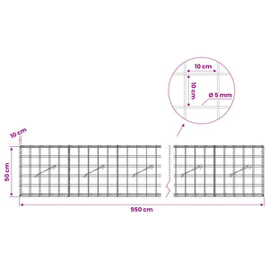 Γκαμπιόν με σύρμα 5 mm και πλέγμα 10x10 cm 950x10x50 εκ - Pakobazaar