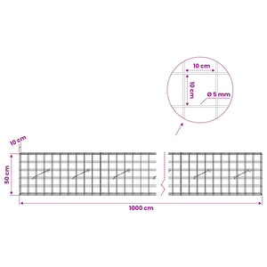 Γκαμπιόν με σύρμα 5 mm και πλέγμα 10x10 cm 1000x10x50 εκ