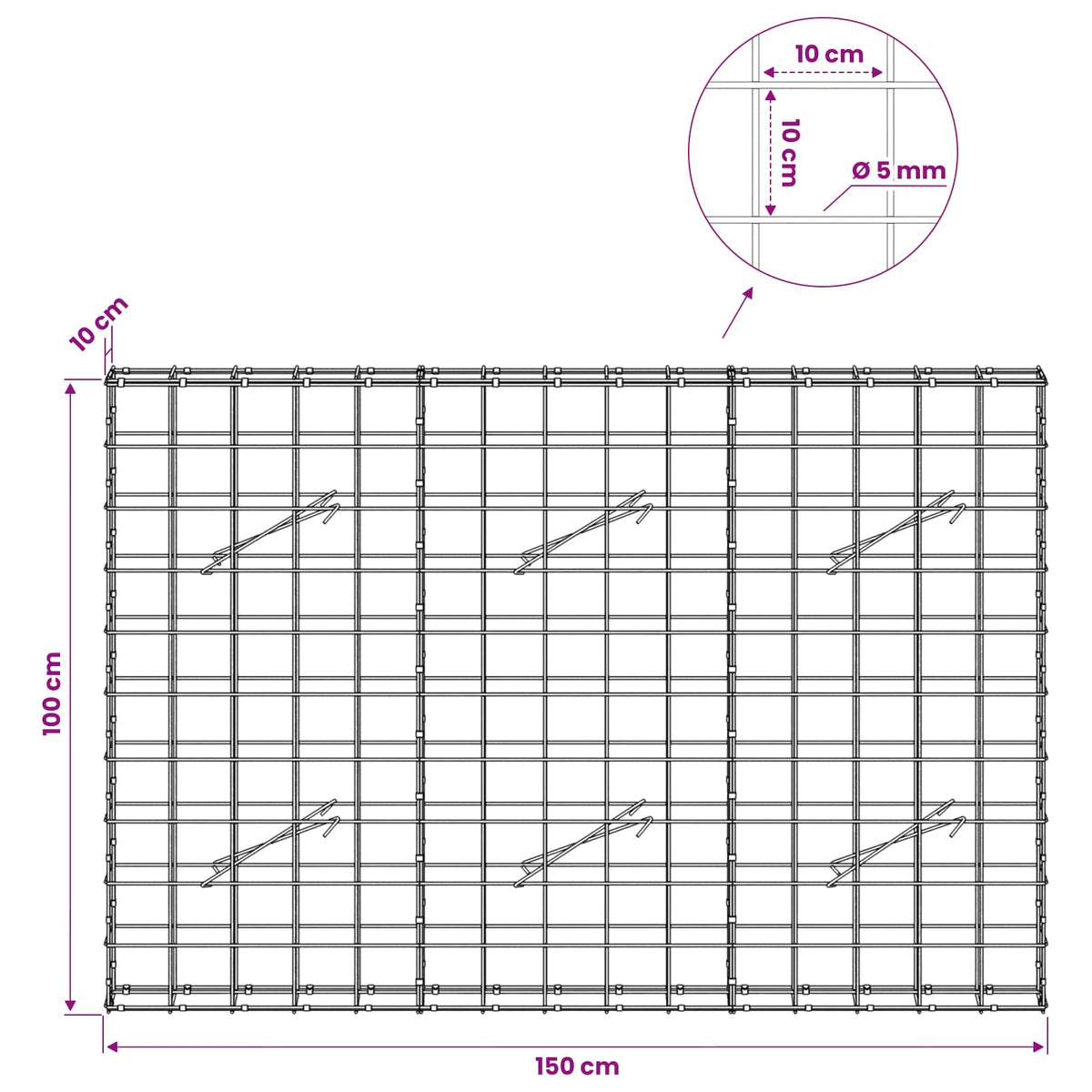 Γκαμπιόν με σύρμα 5 mm και πλέγμα 10x10 cm 150x10x100 εκ - Pakobazaar