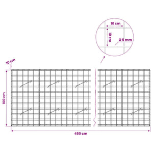 Γκαμπιόν με σύρμα 5 mm και πλέγμα 10x10 cm 450x10x100 εκ.