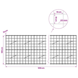 Γκαμπιόν με σύρμα 5 mm και πλέγμα 10x10 cm 550x10x100 εκ - Pakobazaar