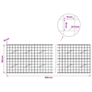 Γκαμπιόν με σύρμα 5 mm και πλέγμα 10x10 cm 600x10x100 εκ - Pakobazaar
