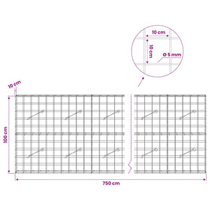 Γκαμπιόν με σύρμα 5 mm και πλέγμα 10x10 cm 750x10x100 εκ - Pakobazaar