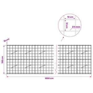 Γκαμπιόν με σύρμα 5 mm και πλέγμα 10x10 cm 1000x10x100 εκ. - Pakobazaar