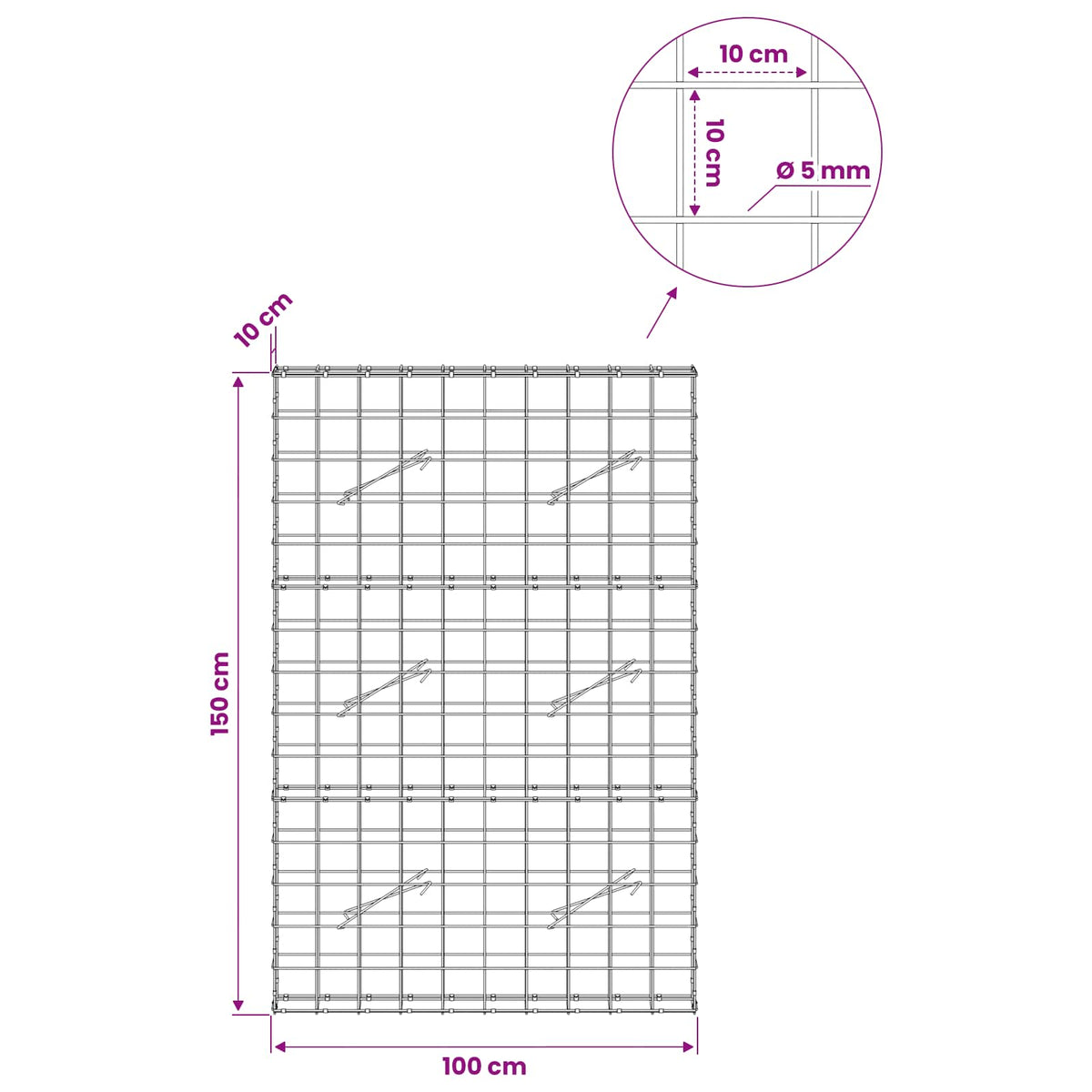 Γκαμπιόν με σύρμα 5 mm και πλέγμα 10x10 cm 100x10x150 εκ - Pakobazaar