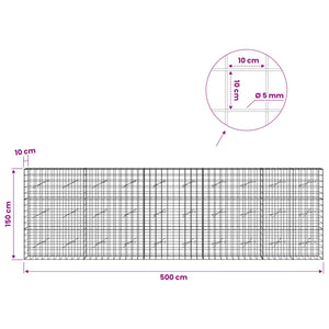 Γκαμπιόν με σύρμα 5 mm και πλέγμα 10x10 cm 500x10x150 εκ