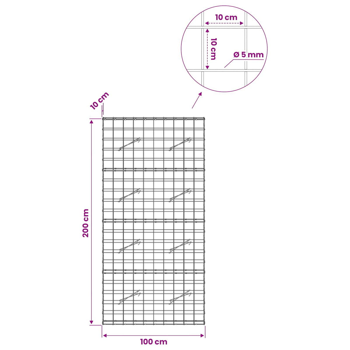 Γκαμπιόν με σύρμα 5 mm και πλέγμα 10x10 cm 100x10x200 εκ - Pakobazaar