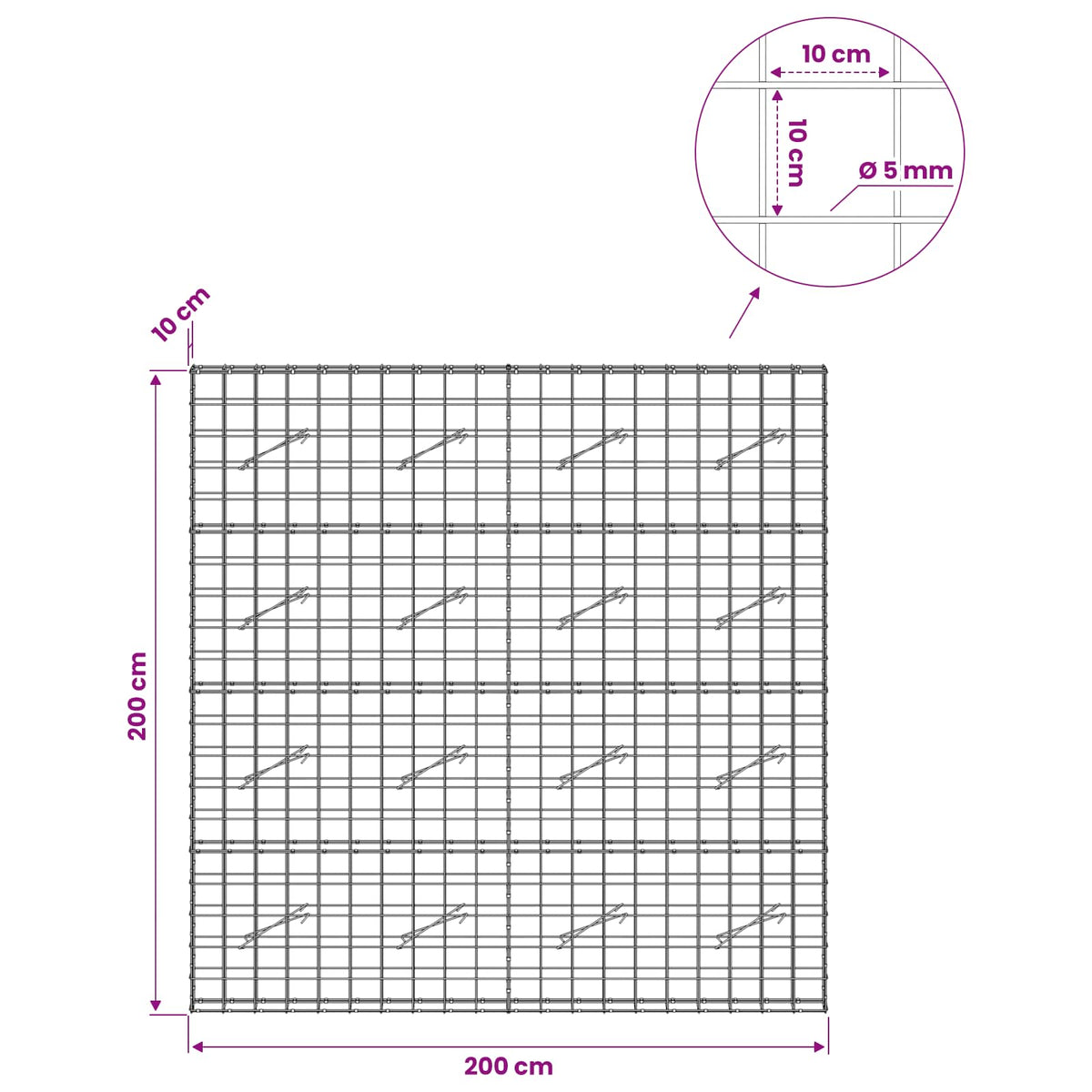 Γκαμπιόν με σύρμα 5 mm και πλέγμα 10x10 cm 200x10x200 εκ - Pakobazaar