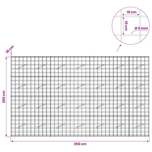Γκαμπιόν με σύρμα 5 mm και πλέγμα 10x10 cm 350x10x200 εκ. - Pakobazaar