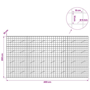 Γκαμπιόν με σύρμα 5 mm και πλέγμα 10x10 cm 400x10x200 εκ - Pakobazaar