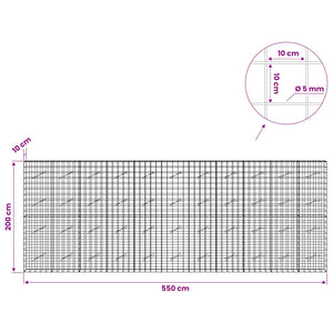 Γκαμπιόν με σύρμα 5 mm και πλέγμα 10x10 cm 550x10x200 εκ - Pakobazaar