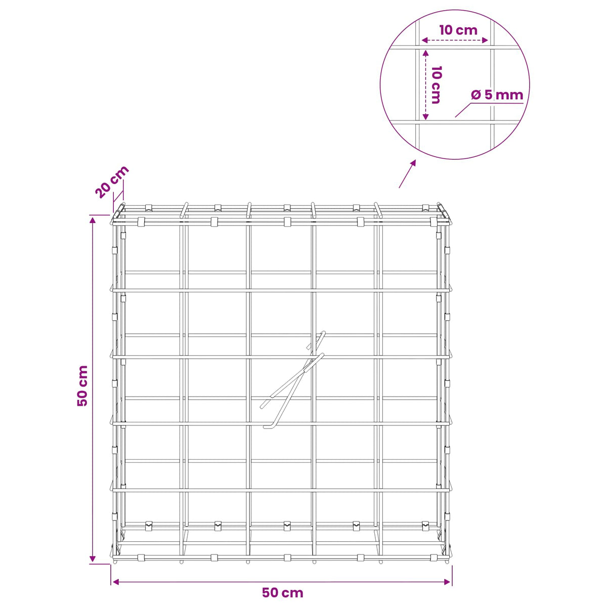 Γκαμπιόν με σύρμα 5 mm και πλέγμα 10x10 cm 50x20x50 εκ - Pakobazaar