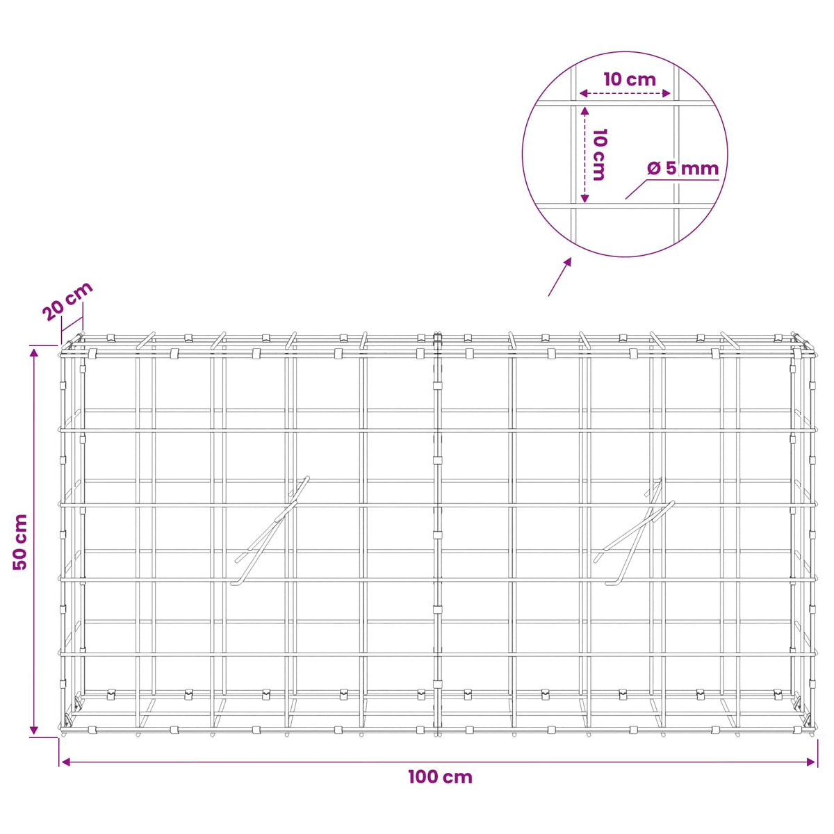 Γκαμπιόν με σύρμα 5 mm και πλέγμα 10x10 cm 100x20x50 εκ
