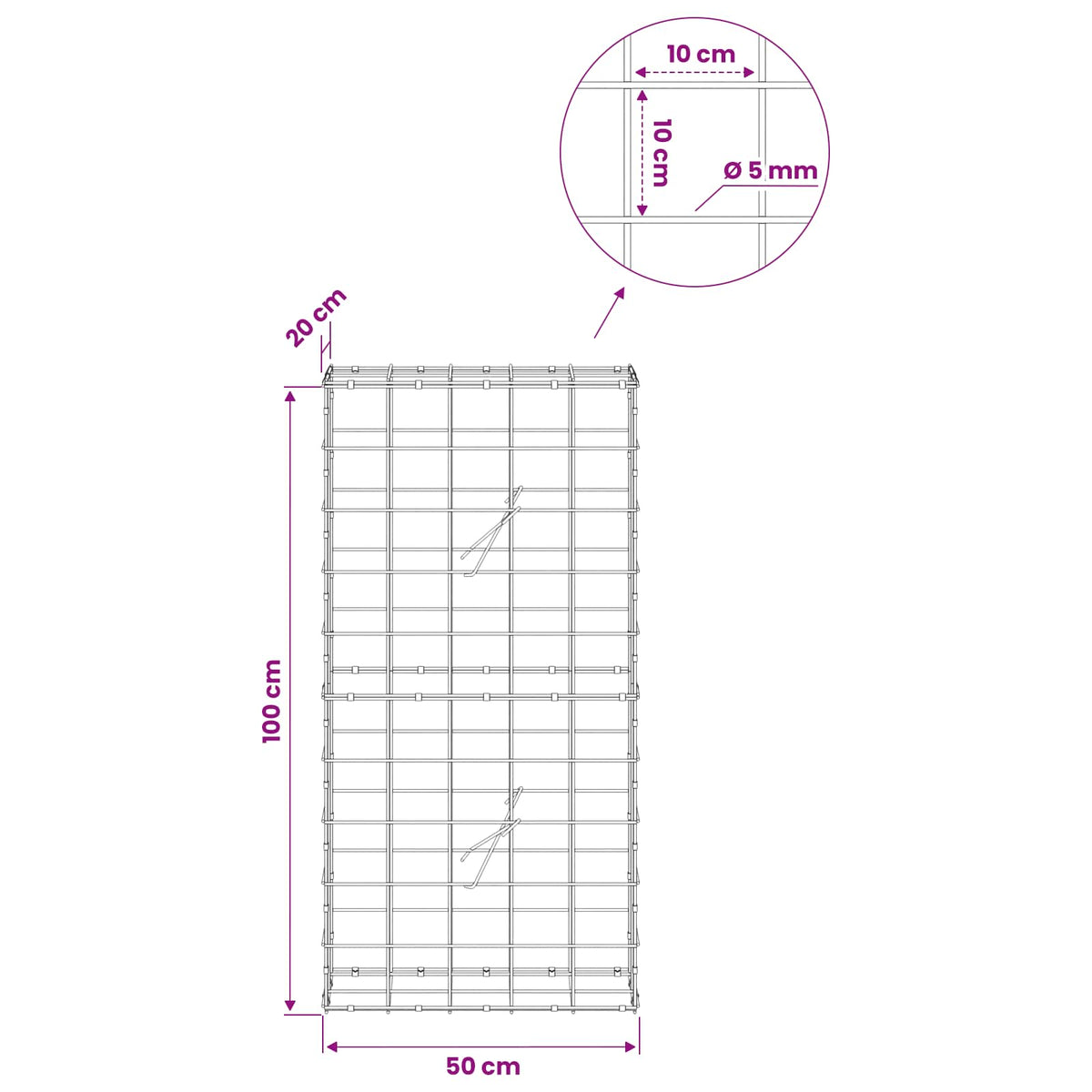 Γκαμπιόν με σύρμα 5 mm και πλέγμα 10x10 cm 50x20x100 εκ - Pakobazaar