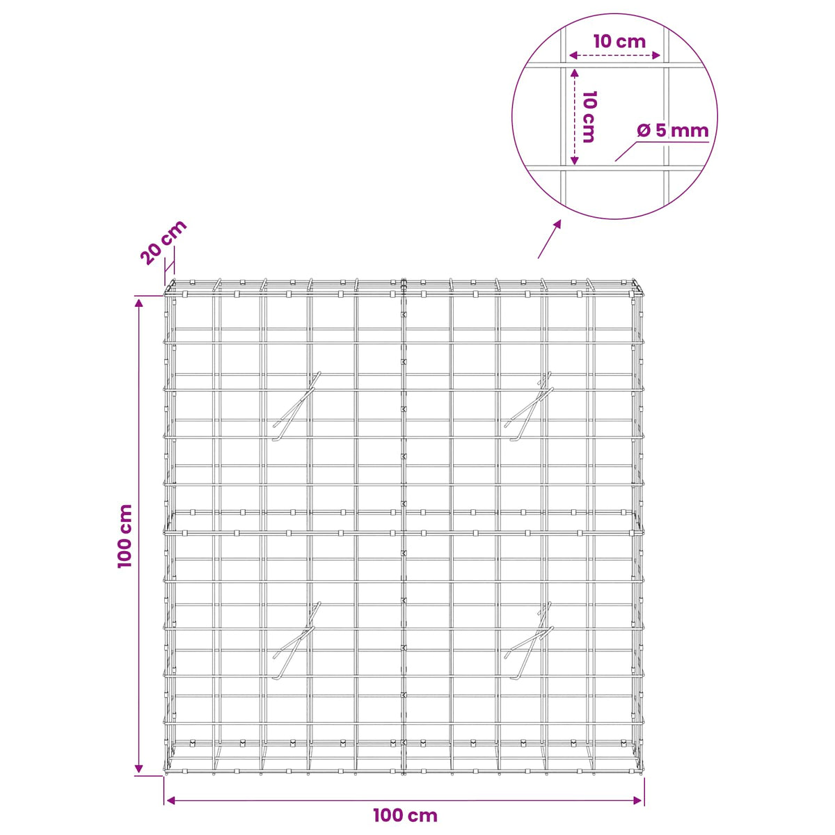 Γκαμπιόν με σύρμα 5 mm και πλέγμα 10x10 cm 100x20x100 εκ. - Pakobazaar