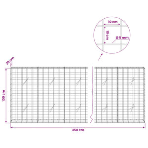 Γκαμπιόν με σύρμα 5 mm και πλέγμα 10x10 cm 350x20x100 εκ - Pakobazaar