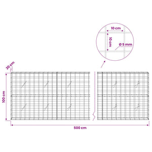 Γκαμπιόν με σύρμα 5 mm και πλέγμα 10x10 cm 500x20x100 εκ - Pakobazaar