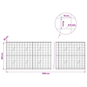 Γκαμπιόν με σύρμα 5 mm και πλέγμα 10x10 cm 900x20x100 εκ