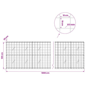 Γκαμπιόν με σύρμα 5 mm και πλέγμα 10x10 cm 1000x20x100 εκ - Pakobazaar