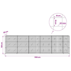 Γκαμπιόν με σύρμα 5 mm και πλέγμα 10x10 cm 550x20x150 εκ - Pakobazaar