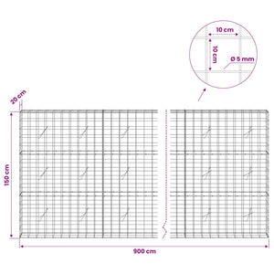 Γκαμπιόν με σύρμα 5 mm και πλέγμα 10x10 cm 900x20x150 εκ. - Pakobazaar