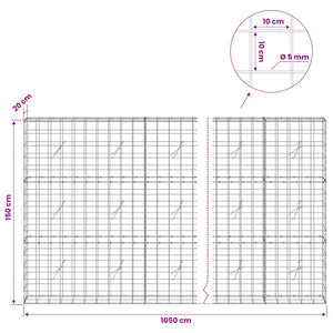 Γκαμπιόν με σύρμα 5 mm και πλέγμα 10x10 cm 1050x20x150 εκ - Pakobazaar