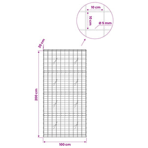 Γκαμπιόν με σύρμα 5 mm και πλέγμα 10x10 cm 100x20x200 εκ