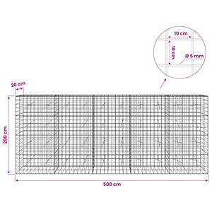 Γκαμπιόν με σύρμα 5 mm και πλέγμα 10x10 cm 500x20x200 εκ - Pakobazaar