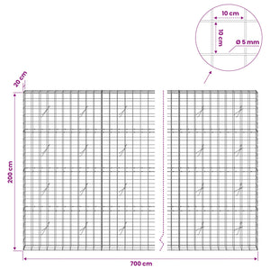 Γκαμπιόν με σύρμα 5 mm και πλέγμα 10x10 cm 700x20x200 εκ