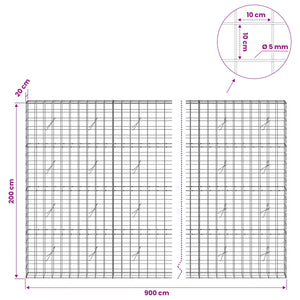 Γκαμπιόν με σύρμα 5 mm και πλέγμα 10x10 cm 900x20x200 εκ