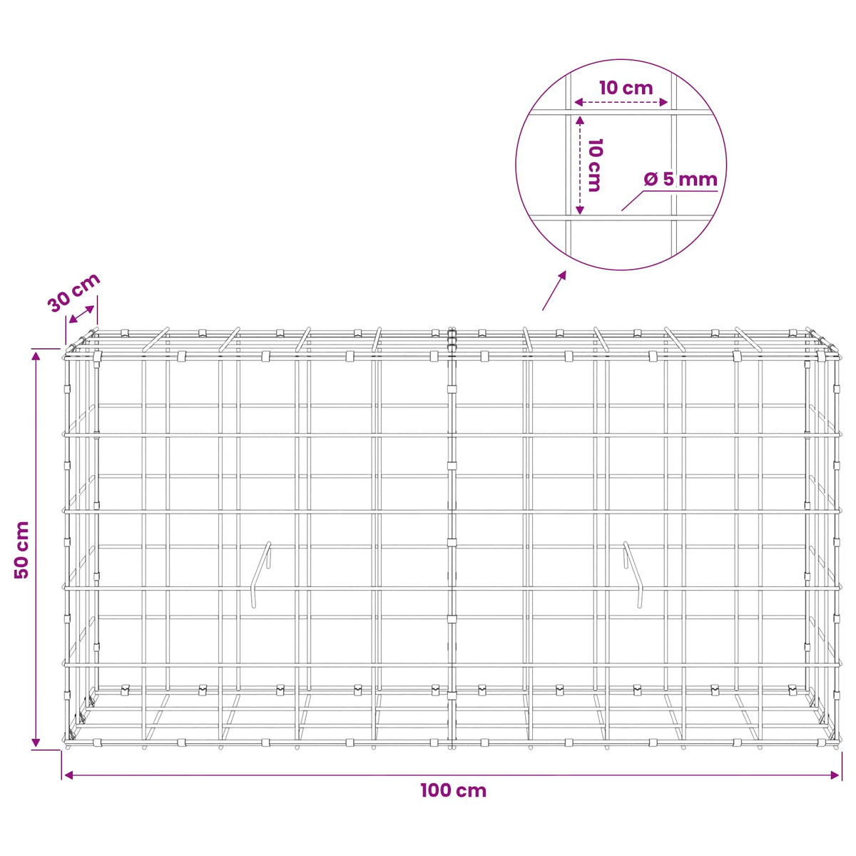 Γκαμπιόν με σύρμα 5 mm και πλέγμα 10x10 cm 100x30x50 εκ