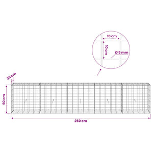Γκαμπιόν με σύρμα 5 mm και πλέγμα 10x10 cm 250x30x50 εκ