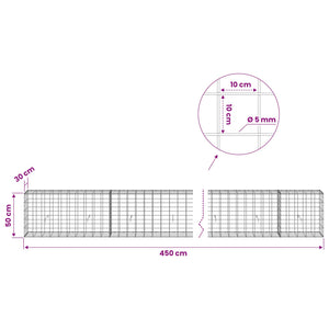 Γκαμπιόν με σύρμα 5 mm και πλέγμα 10x10 cm 450x30x50 εκ - Pakobazaar