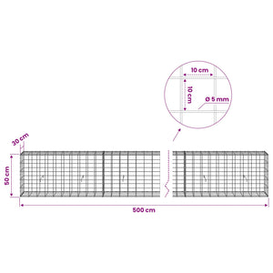 Γκαμπιόν με σύρμα 5 mm και πλέγμα 10x10 cm 500x30x50 εκ - Pakobazaar