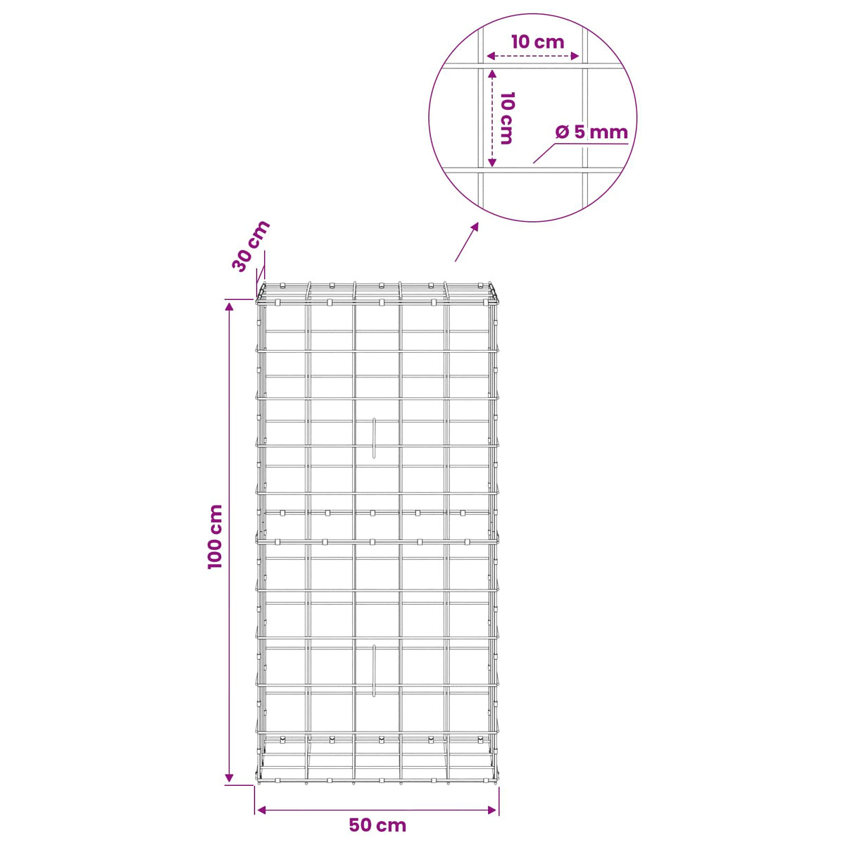 Γκαμπιόν με σύρμα 5 mm και πλέγμα 10x10 cm 50x30x100 εκ - Pakobazaar