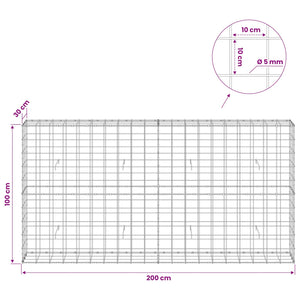 Γκαμπιόν με σύρμα 5 mm και πλέγμα 10x10 cm 200x30x100 εκ