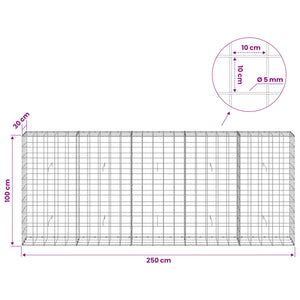 Γκαμπιόν με σύρμα 5 mm και πλέγμα 10x10 cm 250x30x100 εκ - Pakobazaar