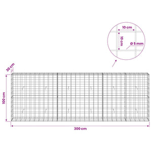 Γκαμπιόν με σύρμα 5 mm και πλέγμα 10x10 cm 300x30x100 εκ - Pakobazaar