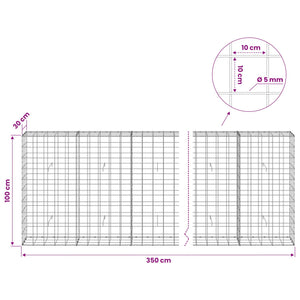 Γκαμπιόν με σύρμα 5 mm και πλέγμα 10x10 cm 350x30x100 εκ - Pakobazaar