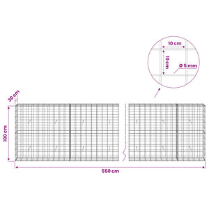 Γκαμπιόν με σύρμα 5 mm και πλέγμα 10x10 cm 550x30x100 εκ - Pakobazaar
